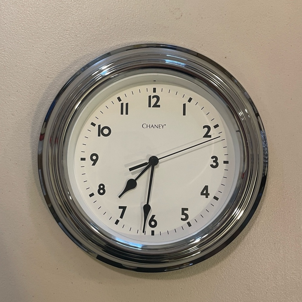 Chaney 01081 Stainless Finish Standard 9" Wall Hanging Clock - Tested Working